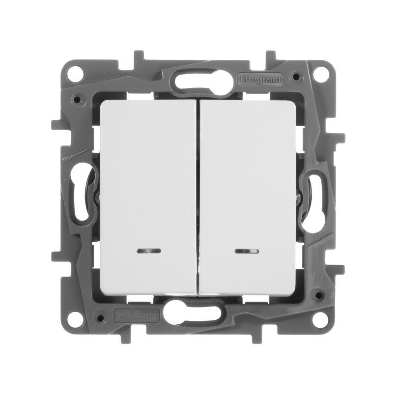 Переключатель 2-кл. СП Etika Plus 10А IP20 250В 10AX с подсветкой безвинтов. зажимы механизм бел. Leg 672216