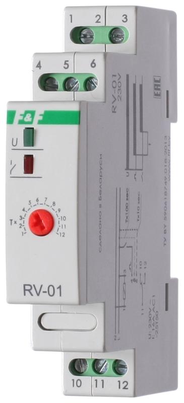 Реле времени RV-01 230В 16А задержка включ. 1..1200с 1перекл. IP20 монтаж на DIN-рейке F&F EA02.001.007