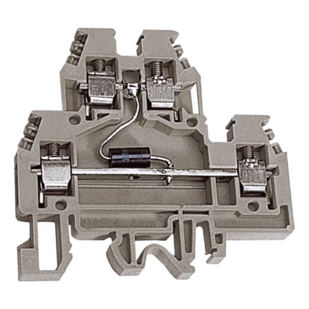 DAS.4//D12GR, 2х уровневый проходной зажим серый 4 кв.мм с диодом между уровнями 12В (упак. 20шт)