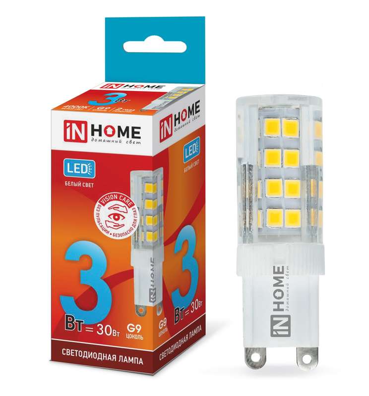 Лампа светодиодная LED-JCD-VC 3Вт 230В G9 4000К 260лм IN HOME 4690612019864